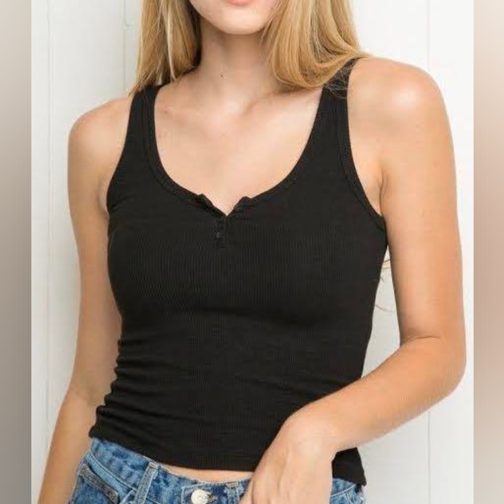Brandy Melville Dalis Black Ribbed Stretch Cropped Tank Top O/S
